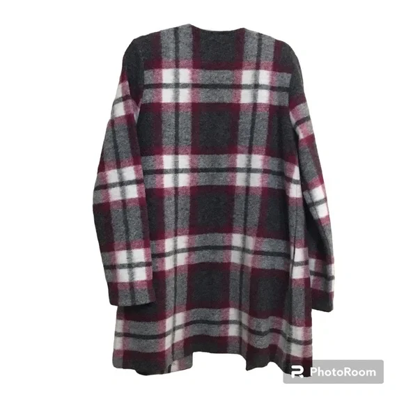 Max Studio Women’s Wool Blend Gray Plaid Open Front Jacket Coat Size L - Picture 2 of 6